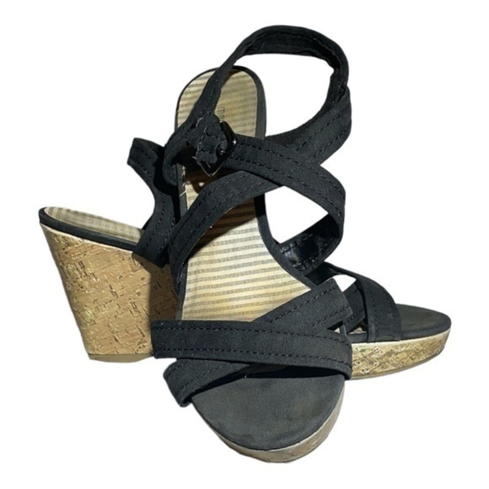 Montego Bay Club Black Canvas Wedge Sandal Heels Size 9-1/2